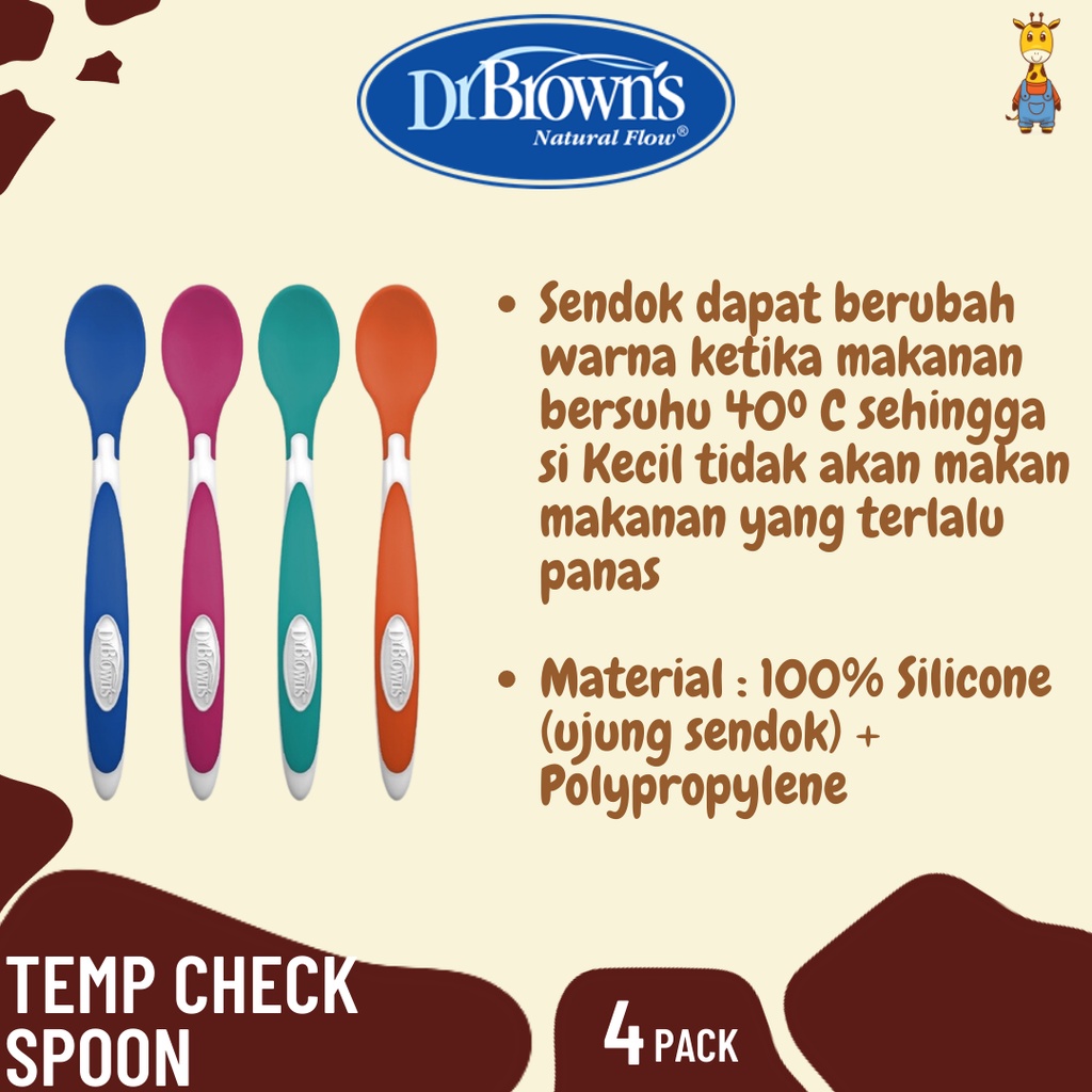 Dr. Brown's TempCheck Spoons, 4-Pack (TF024) / Sendok Makan Bayi / Peralatan Makan MPASI