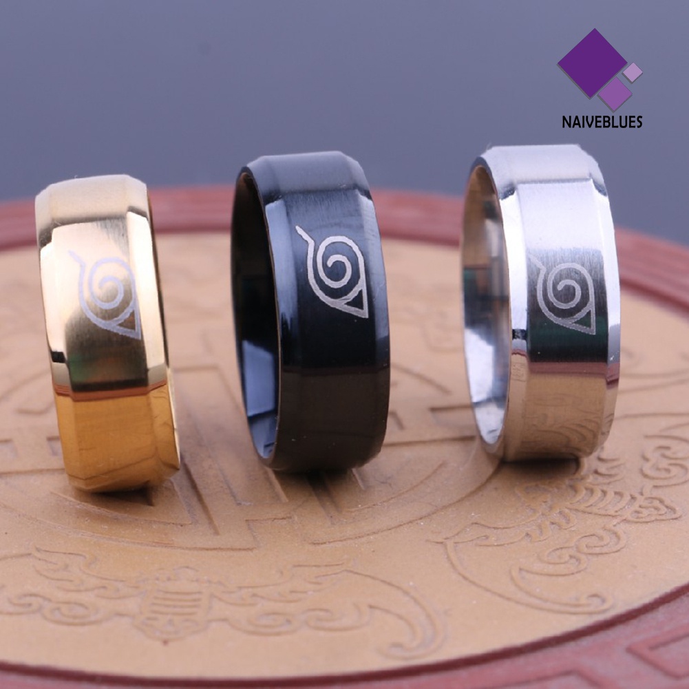 &lt; Naiveblues &gt; Unisex Naruto Konoha Daun Desa Logo Baja Titanium Cincin Perhiasan Hadiah