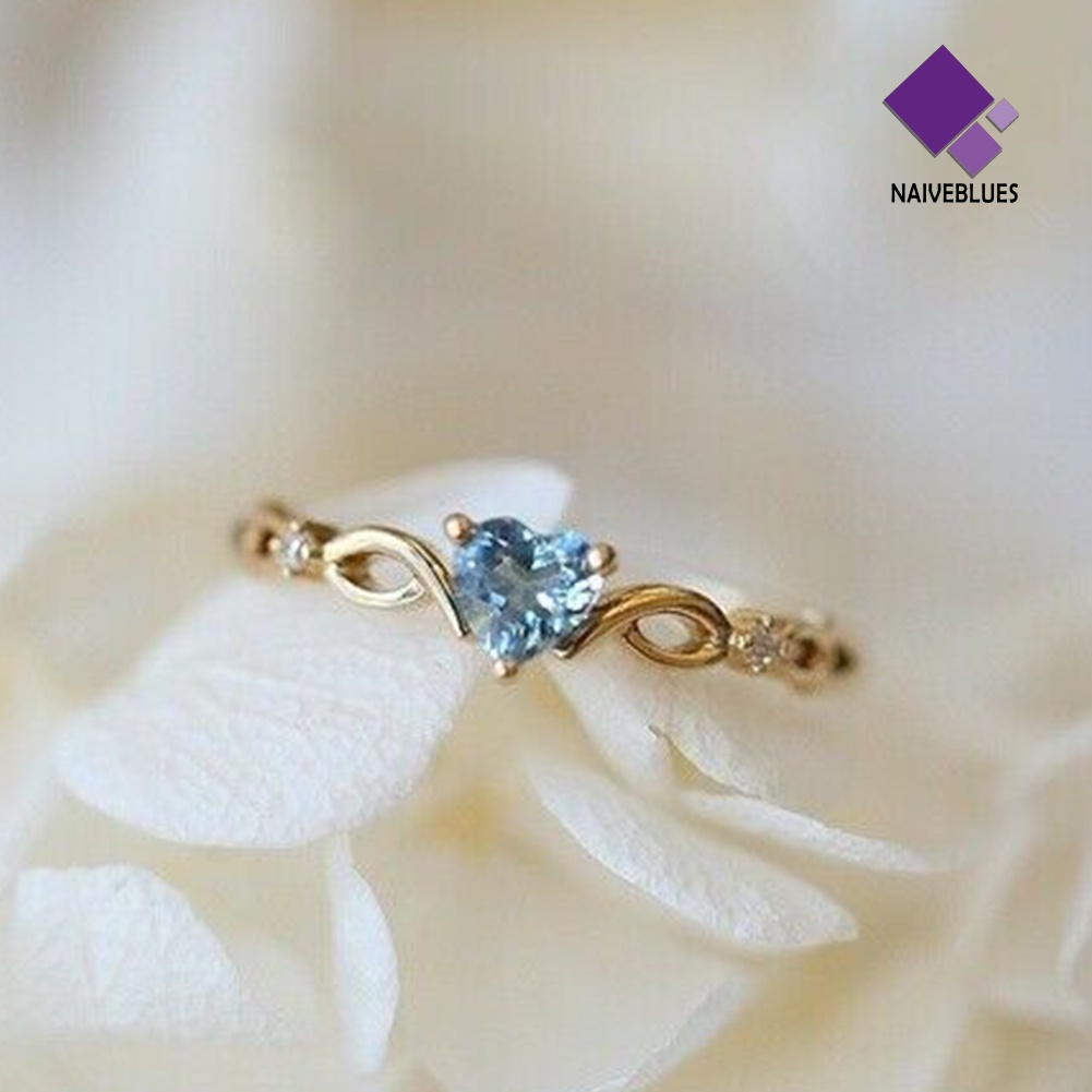 &lt; Naiveblues &gt; Wanita Fashion Hati Cubic Zirconia Tergabung Hollow Band Cincin Perhiasan Hadiah