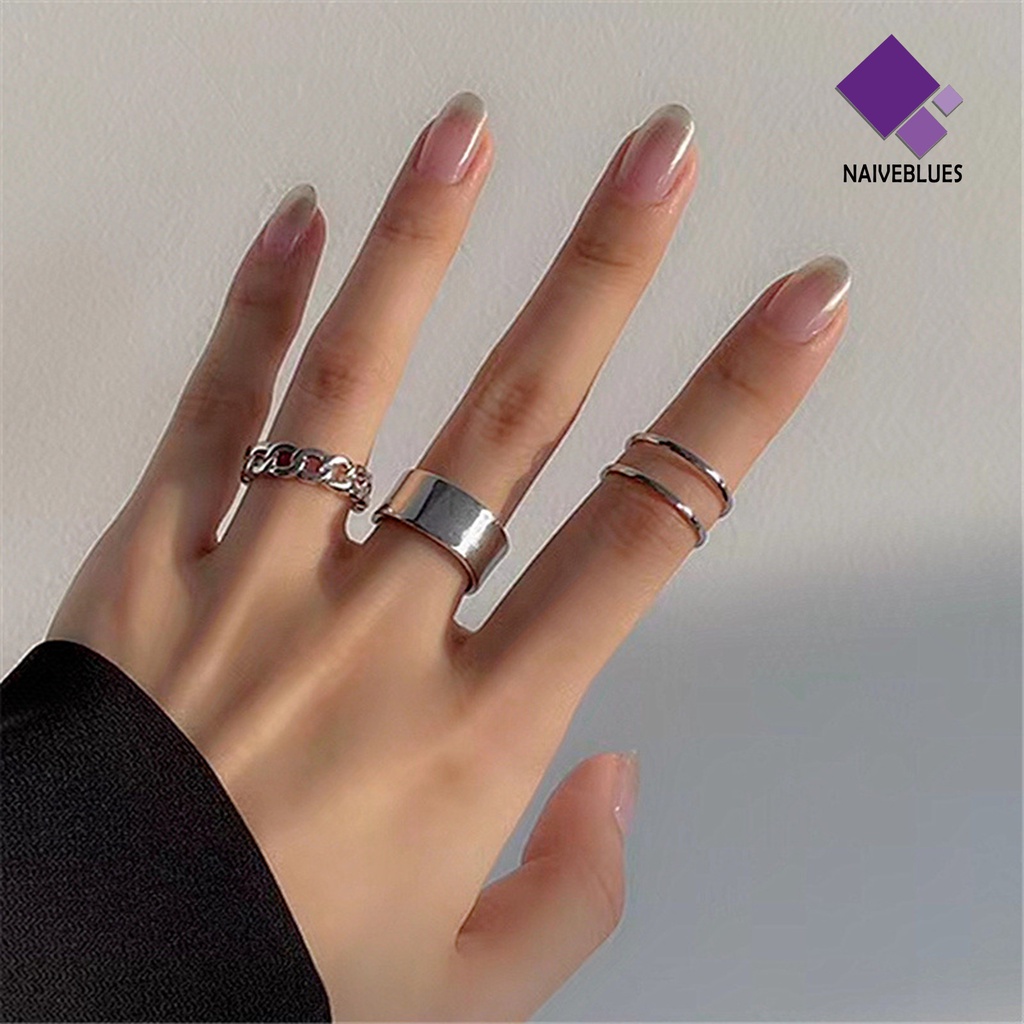 &lt; Naiveblues &gt; 3Pcs/Set All-match Open Adjustable Stackable Finger Ring Knuckle Ring Aksesori