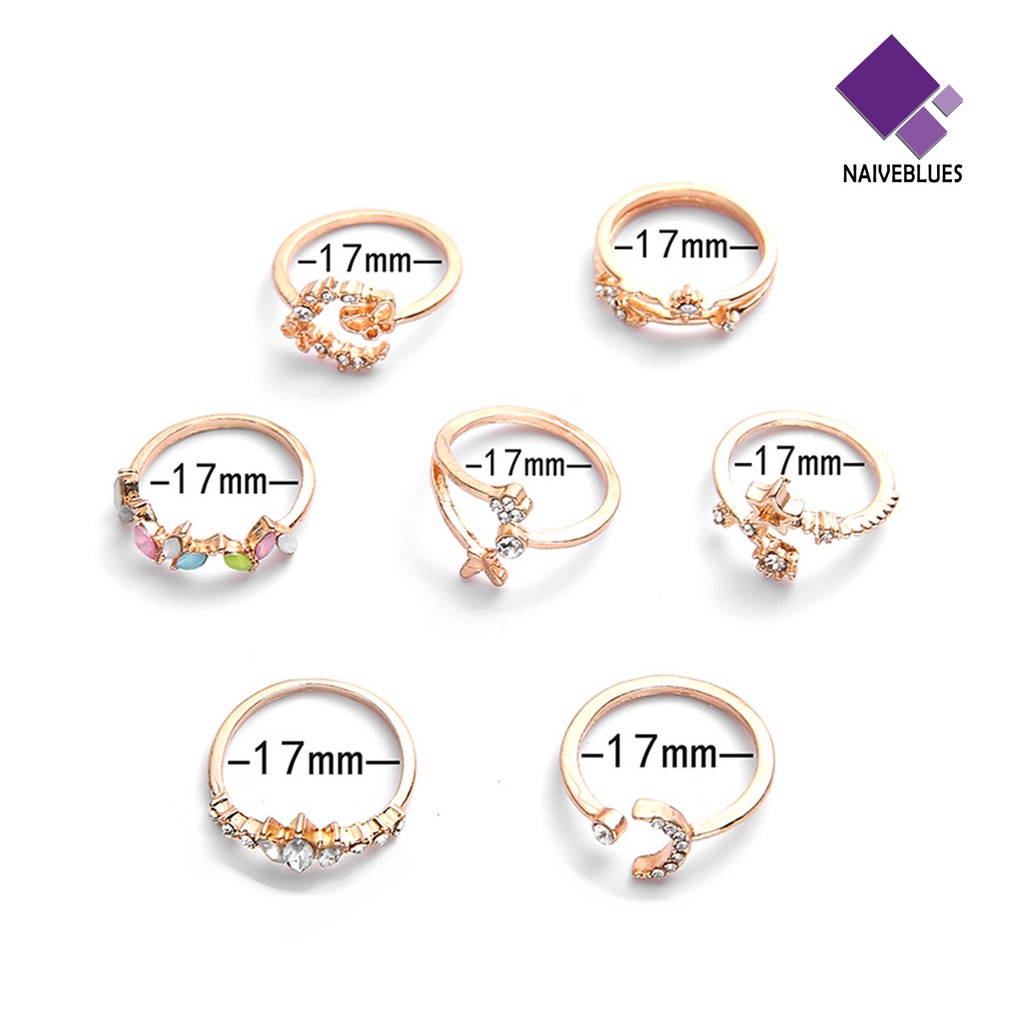 &lt; Naiveblues &gt; 7Pcs Cincin Wanita Nyaman Tidak Mudah Pecah Bunga Ringan Bukaan Untuk Outdoor