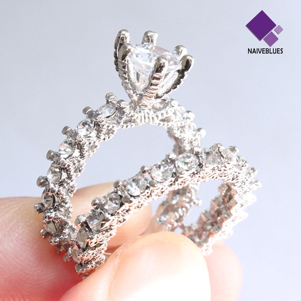 &lt; Naiveblues &gt; 1pasang Wanita Cincin Penuh Berlian Imitasi Bertatahkan Tidak Luntur Ringan Pernikahan Circlet Ulang Tahun