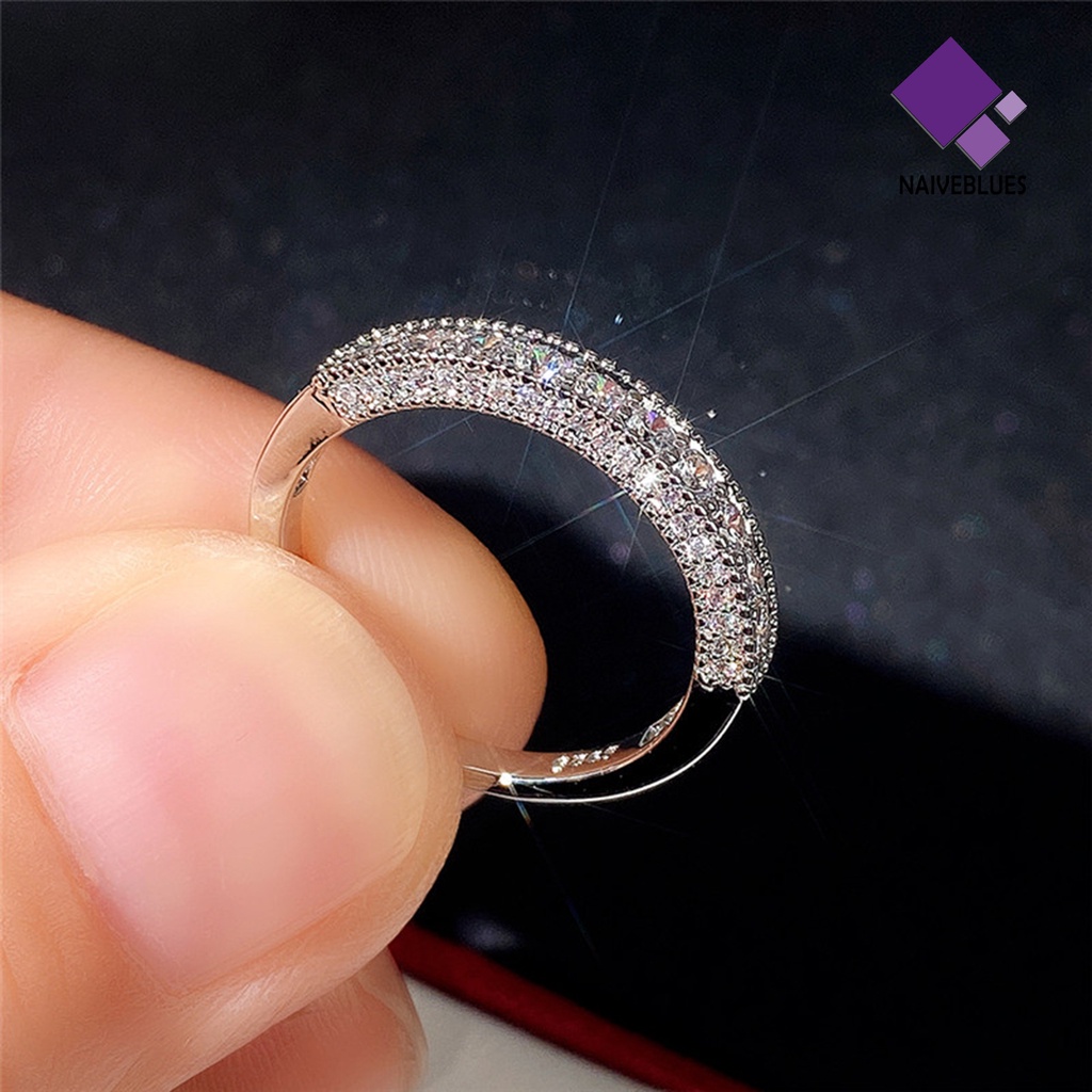 &lt; Naiveblues &gt; Unisex Cincin Bulat Cubic Zirconia Perhiasan Bersinar Terang Kilau Cincin Hadiah Valentine