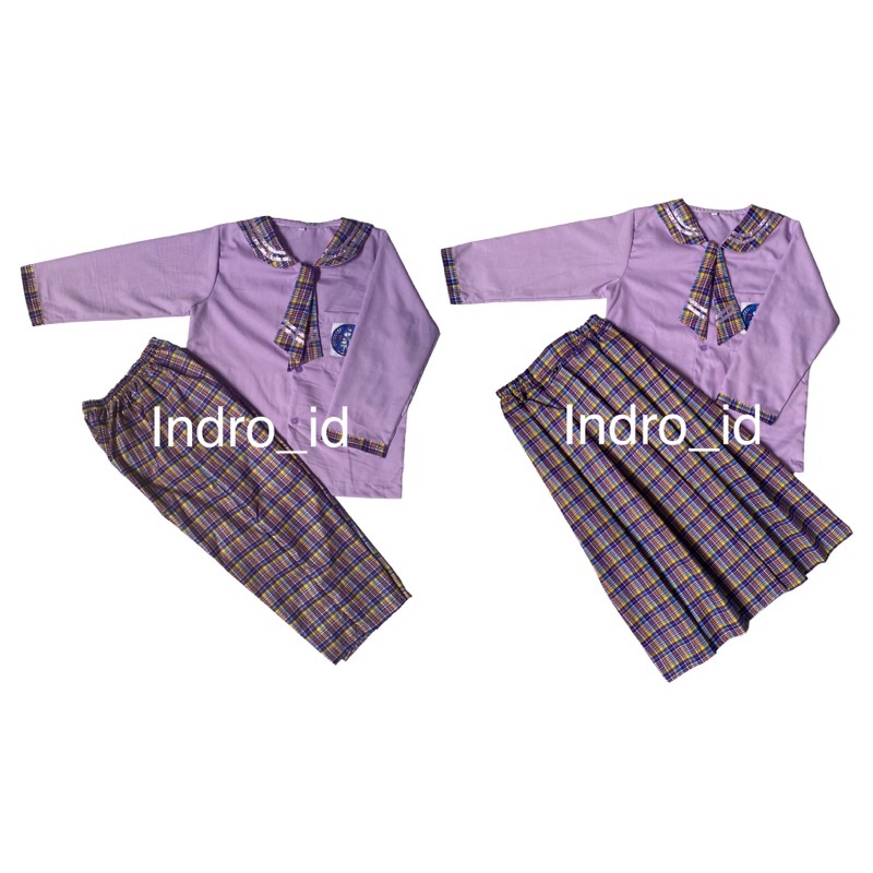 SERAGAM TK PAUD UNGU KOTAK KOTAK DASI 2 PANJANG