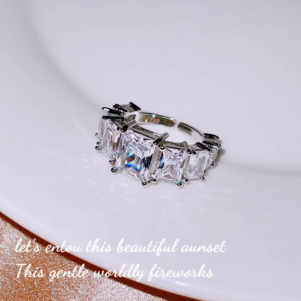 Goldkingdom Aksesoris Perhiasan Fashion Ready Stock Briliant Delapan Hati Dan Delapan Panah Cincin Berlian Persegi Dengan Cincin Pembukaan Rasa Canggih