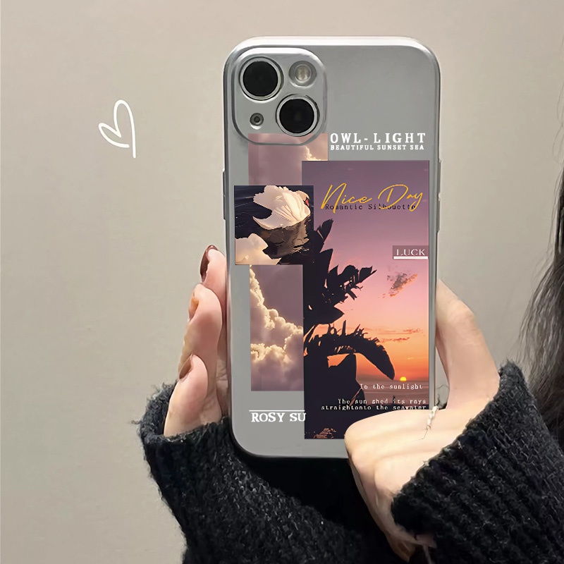 IPHONE Sunset Soft Electroplate Case Kompatibel Untuk Iphone14 13 12 11 Pro XS Max XR X8+76S Plus Casing Mini TPU Silikon Shockproof Phone Cover