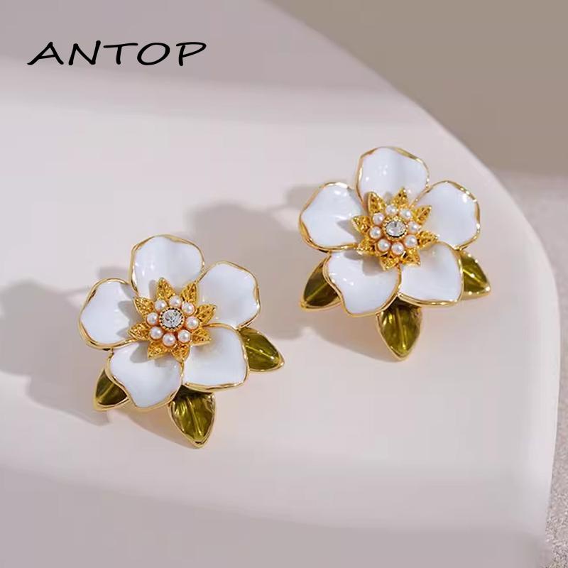 [Yumna] Perak Jarum Mutiara Bunga Anting Temperamen All-match Wanita Earring