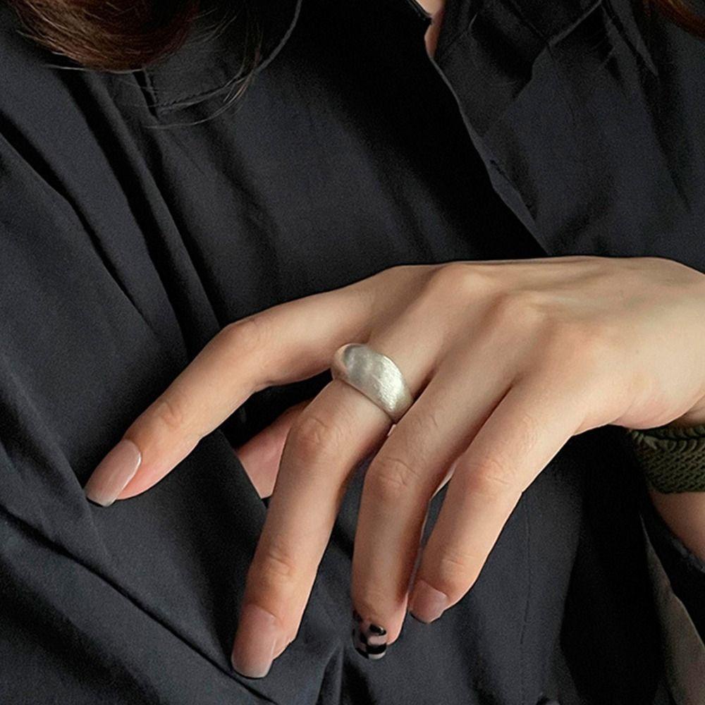 Needway   Frosted Rings Niche Desain Fashion Pesta Perhiasan Perak Minimalis Handmade Gaya Korea Pembukaan Rings