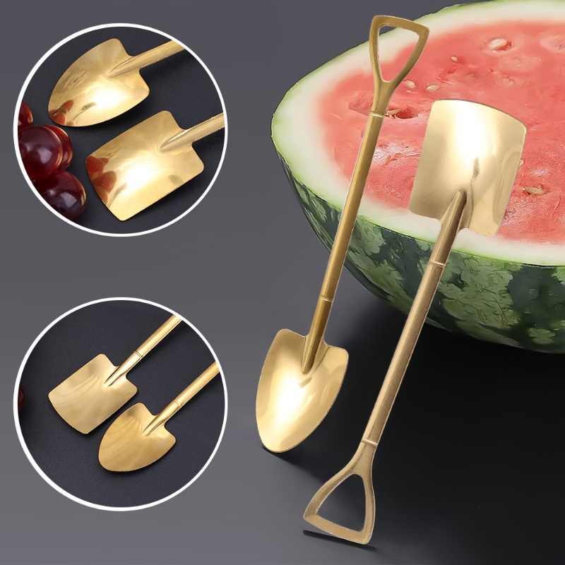 1pc Sendok Sekop Besi Stainless Steel Gold Silver/Sendok Dessert Es Krim Kopi Kreatif Gadget Dapur