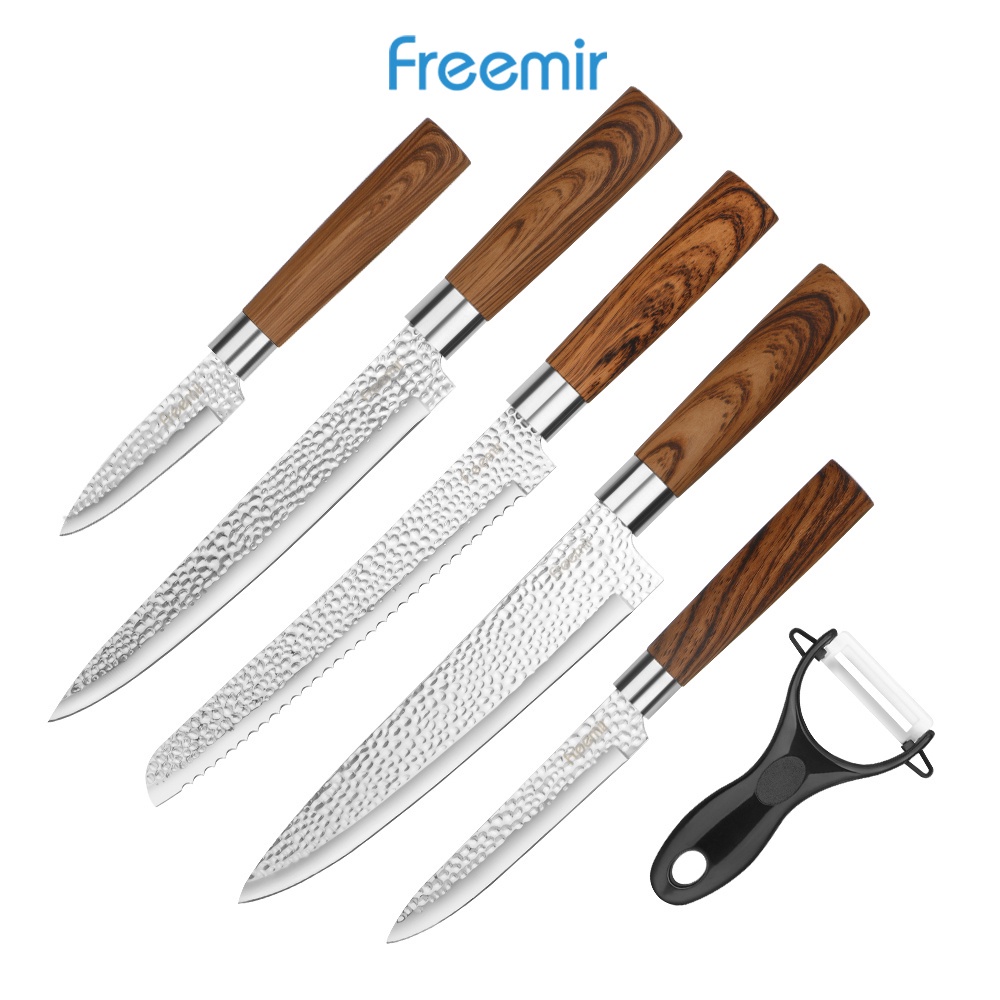 freemir Set Pisau Daging 3 / 6 pcs Set Pisau Dapur Tajam Anti Lengket Silver Perak