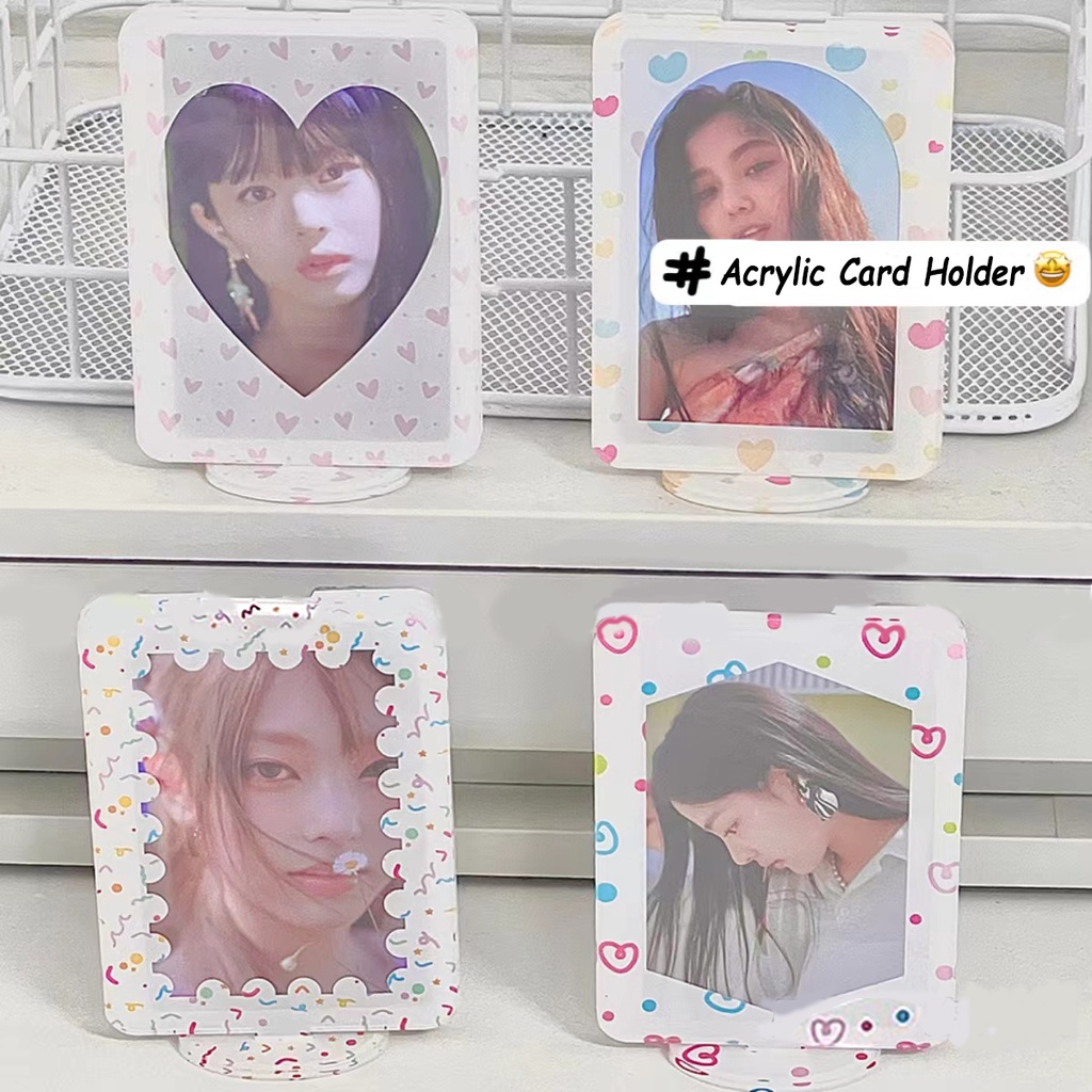 Ins Putih Hati Akrilik Photocard Holder 3inch Untuk Idol Lomo Card Case Pelindung Desktop Display Frame