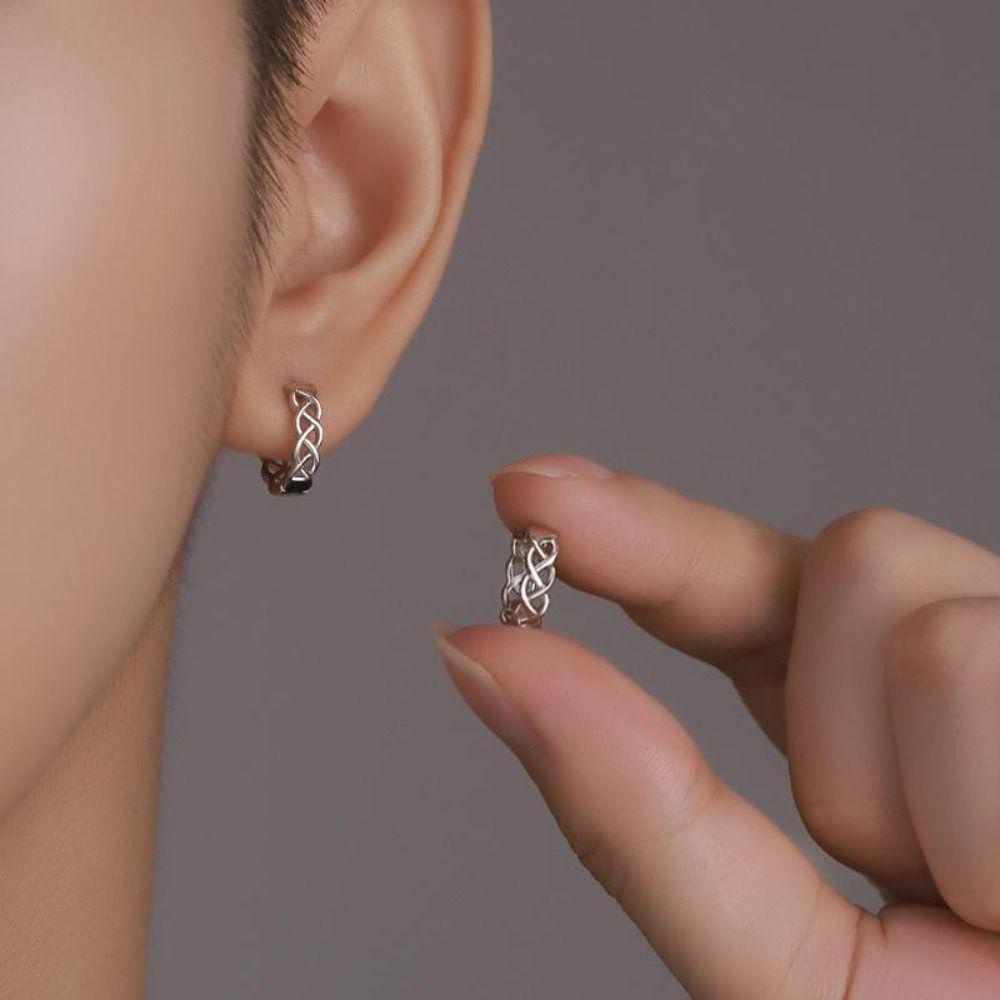 Needway  Pria Hoop Earrings Hadiah Kreatif Wanita Pesta Ear Buckle Silver Plate Celtic Knot Earrings