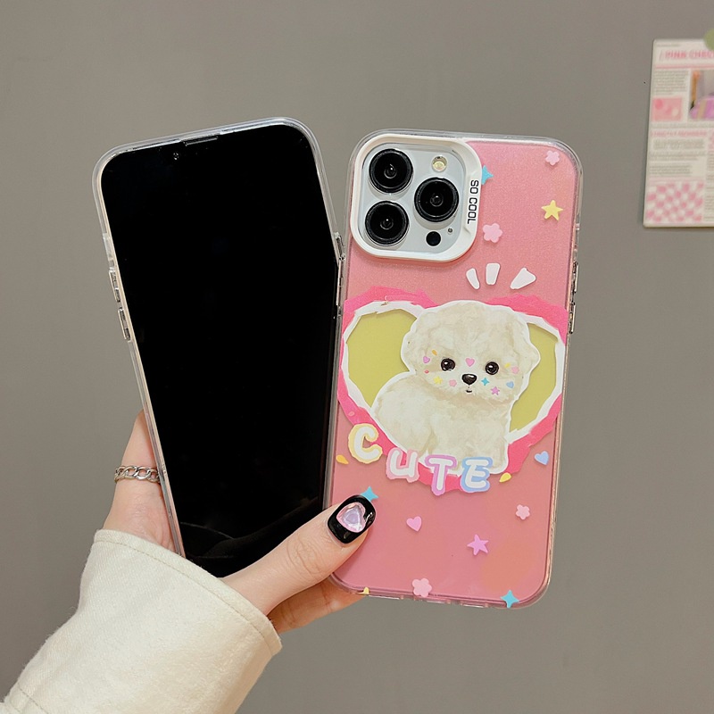 Oil Painting Love Dog Skin Feel Soft Case HP iP iPhone 12 13 14 Pro Max 11 So Cool FTD Casing Apple