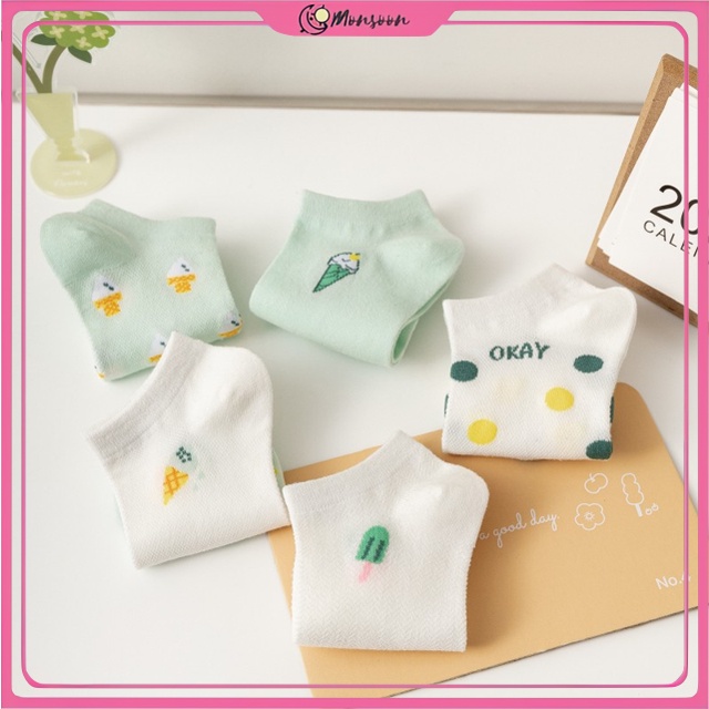 MONSOON - D2040 Kaos Kaki Wanita Motif Ice Cream K5695 / Kaus Kaki Pendek Fashion Korea / Sarung Kaki Unisex / Ankle Socks