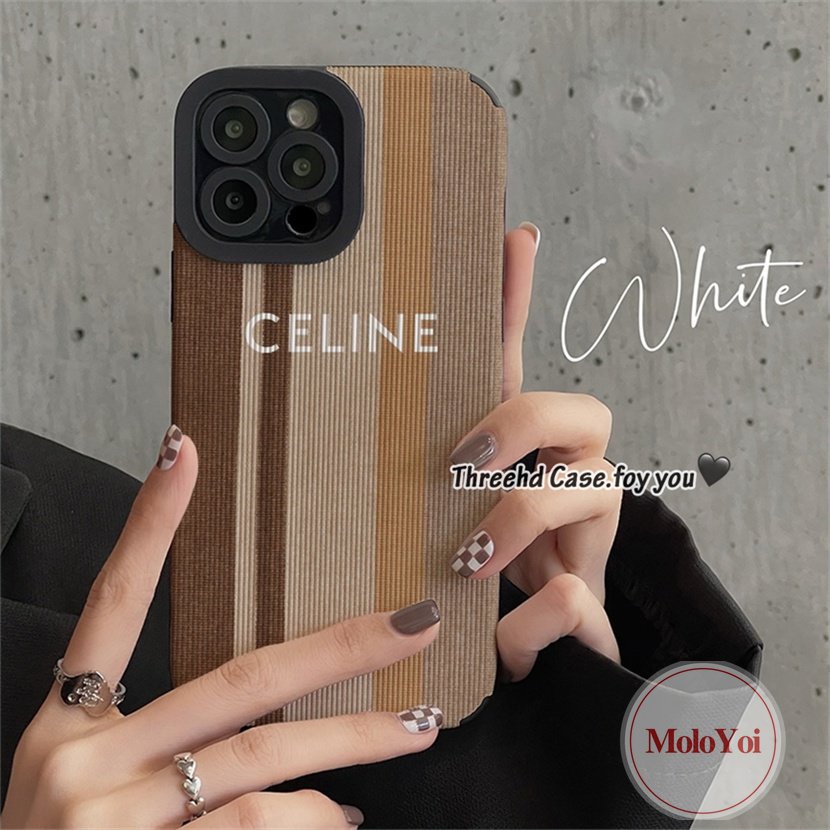 IPHONE Casing Ponsel Tpu Merek C.E.L.I.N.E Trendi Mewah Kompatibel Untuk Iphone7 8 Plus 11 Pro Max XR XS X Max11 13 12 14 Pro Max 7Plus Stiker Tekstur Kulit Bergaris Soft Cover