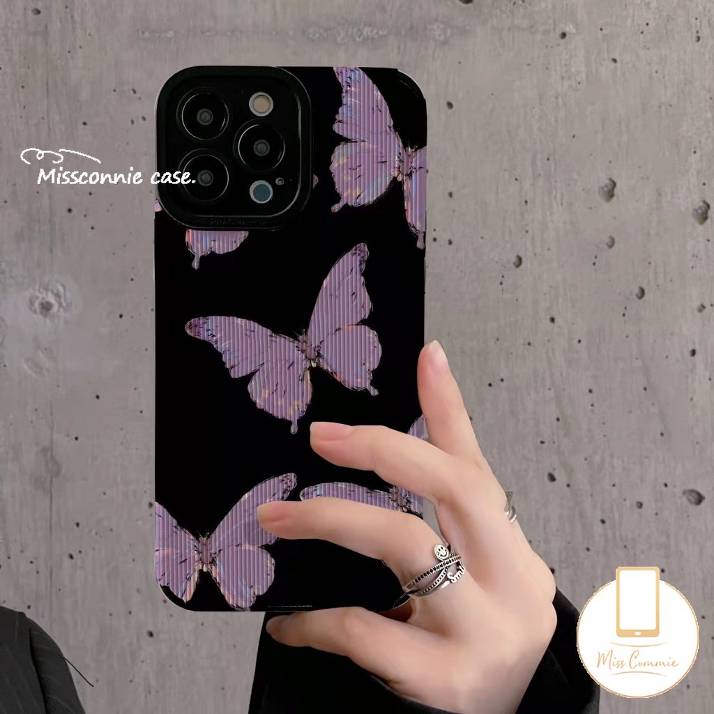 IPHONE Casing Tekstur Kulit Mewah Kompatibel Untuk Iphone11 14 13 12 Pro MAX 7Plus XR X 7 8 Plus XS MAX Shockproof Lembut Tpu Silicon Retro Fantasi Butterfly Cover