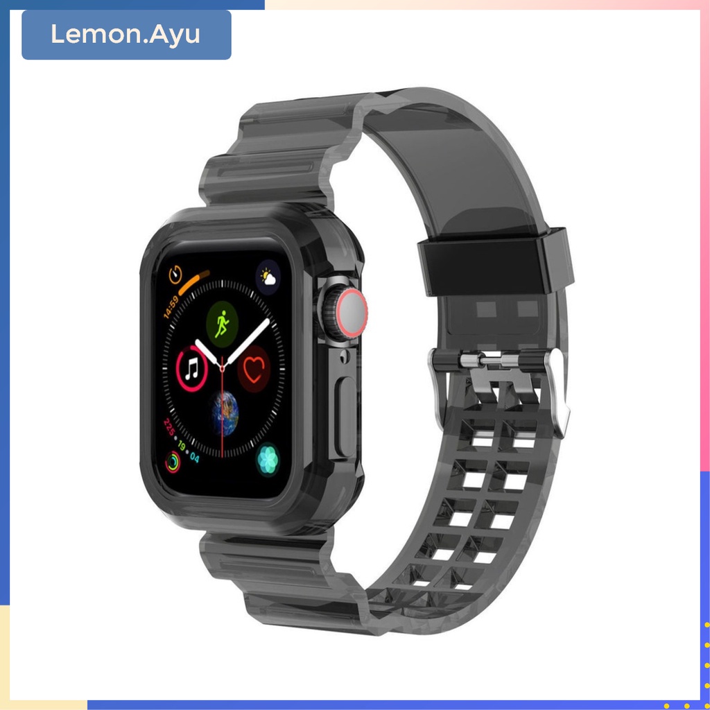 2 in 1 Tali Transparan untuk Apple Watch 7 41mm 45mm iWatch Clear Glacier Band TPU Tali Pelindung Penuh