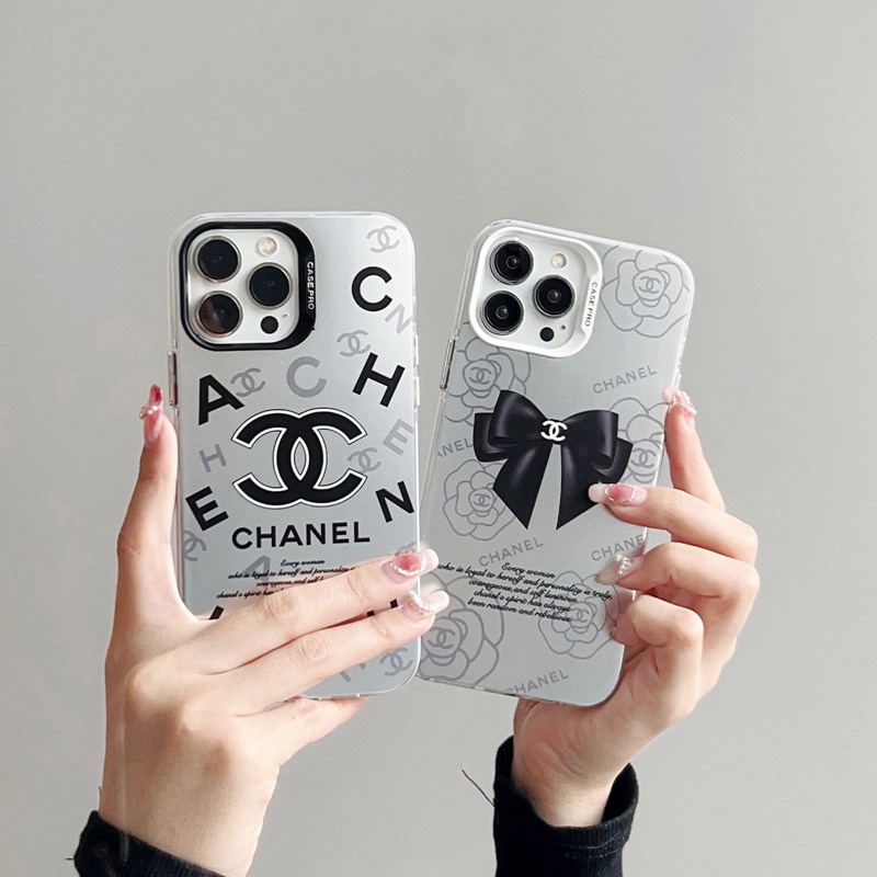 Fashion Brand Camellia Bowknot Soft Case HP iP iPhone 14 13 12 Pro Max 11 Matte Silver FTD Casing Apple