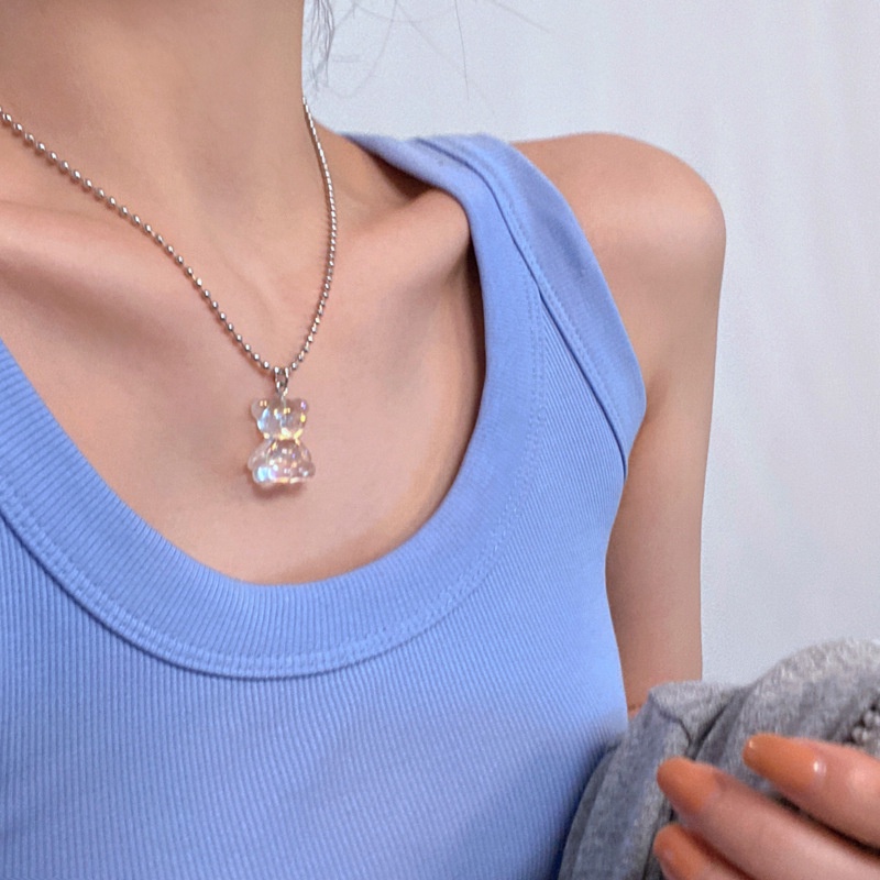 Kalung Beruang Musim Panas Beruang Transparan Desain Niche Gaya Baru Perempuan Jepang Korea Manis Keren Klavikula Rantai ins Necklace