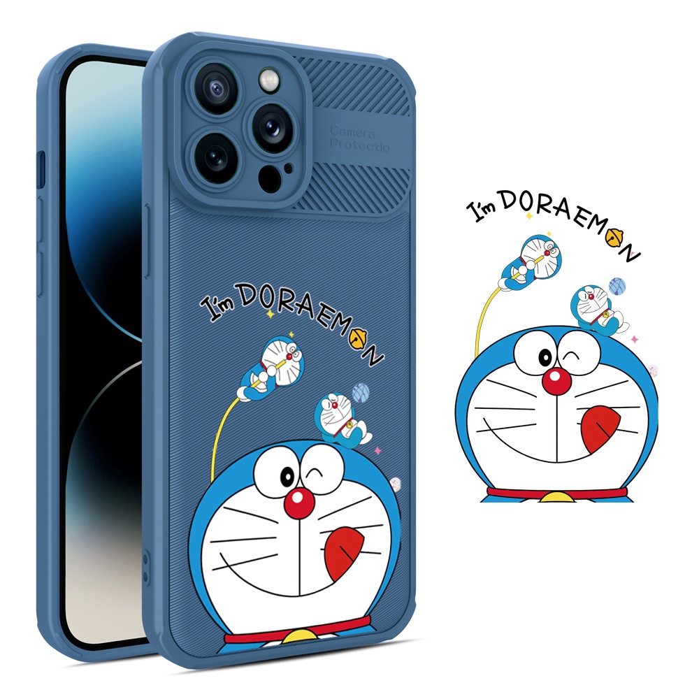 Casing Samsung A14 A13 A12 A04 A04E A04S A23 A20S A32 A50 A50S A30S A71 Kartun Lucu Doraemon Serat Karbon Cross Grain Phone Cover