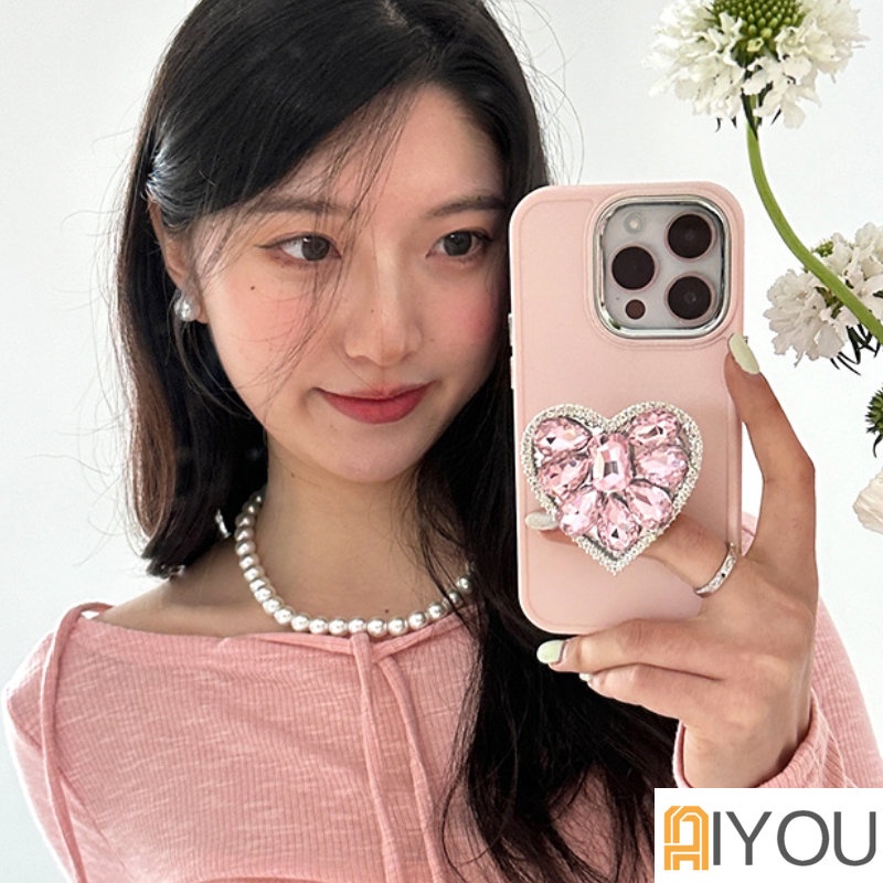 IPHONE Bling Bling 3D Heart Diamond Phone Case Untuk Iphone14 7 8plus11 12 13 14 Pro MAX 12Pro X XR XS MAX SE 2020 2022 Case Matte Permen Cair Silikon Lembut Pelindung Shockproof Back Cover