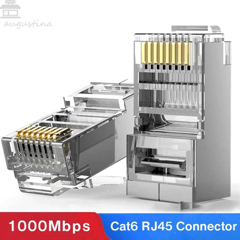 Agustina Cat6 RJ45 Connector Crimper Connector Jaringan 8P8C Modular Lapis Emas