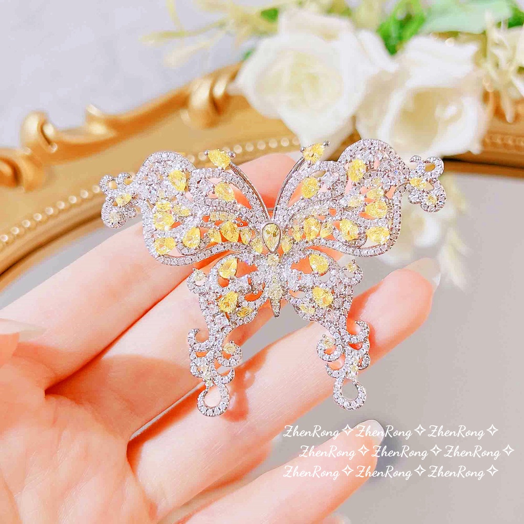 Goldkingdom Aksesoris Perhiasan Fashion Ready Stock Kalung Halus Dan Gesit Bersinar super Abadi Kupu-Kupu Liontin Berlian Kuning Untuk Wanita