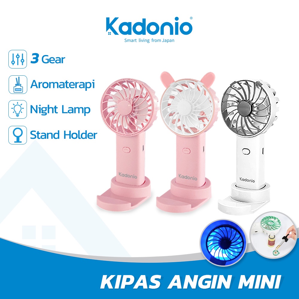 Kipas Angin Aromaterapi KADONIO Mini Portable USB Cas Karakter Dapat Digunakan Sebagai Dudukan Ponsel KL-FN20