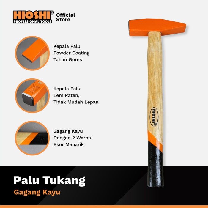 HIOSHI/Palu Tukang/Martil/Petil/Kaca/Kecil/Machinist Hammer/Gagang Kayu 100 200 300 gram - HD