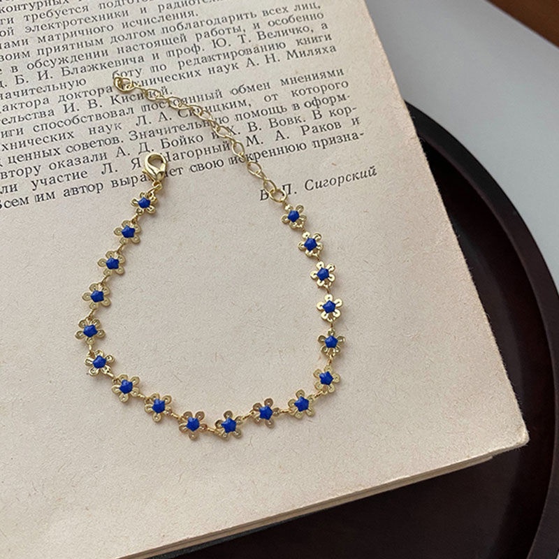 Kalung Wanita Bunga Biru Lucu Korean Style Kalung Klavikula Bunga Perak Sederhana Antik  Aksesoris Fashion Wanita