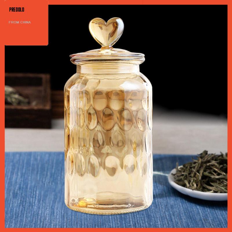 [Predolo] Glass Storage Jar Toples Kedap Udara, Wadah Penyimpanan Teh Hias Glass Canisters Untuk Permen, Teh Longgar, Gula, Bumbu