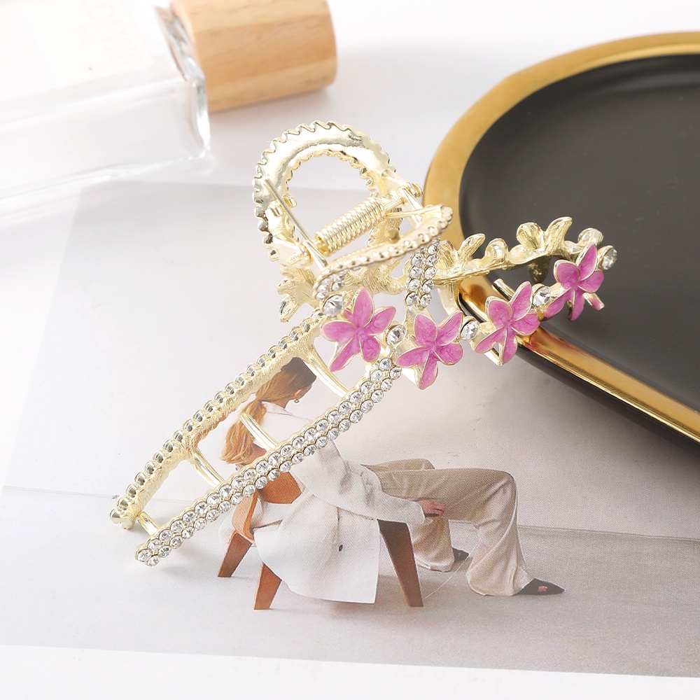 11cm Fashion Logam Jepit Rambut Hair Claw Bunga Berlian Imitasi Cross Hair Clip Wanita Aksesoris Rambut