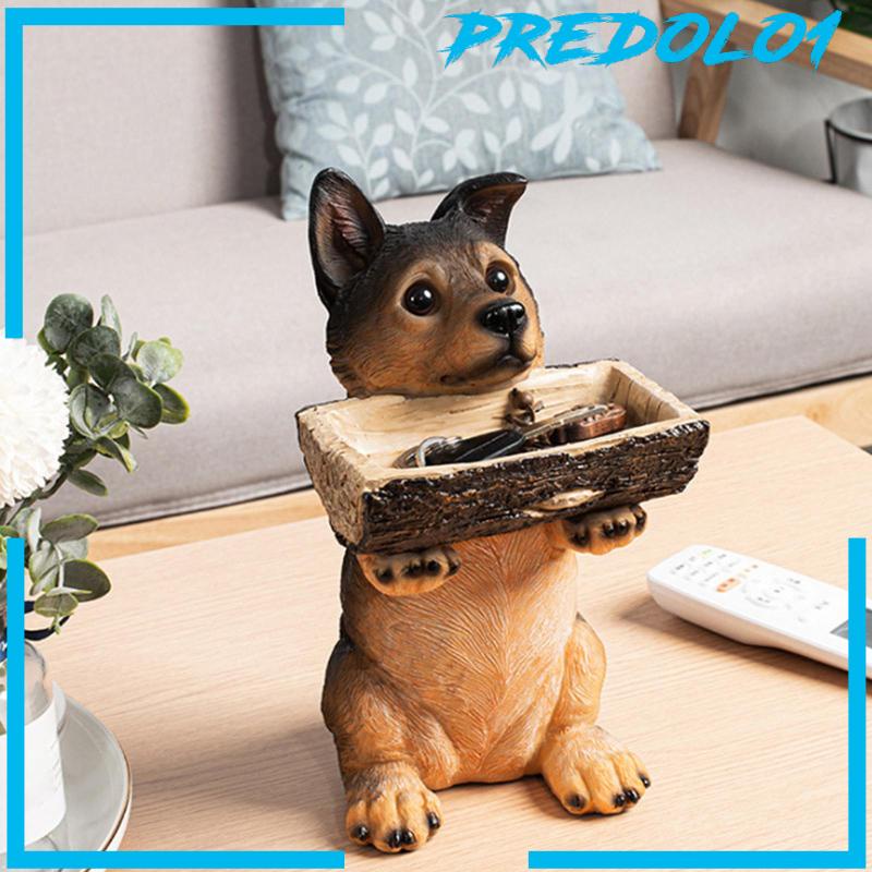 [Predolo1] Patung Anjing Dengan Nampan Puppy Figurine Storage Untuk Kamar Tidur Rak Buku Restoran