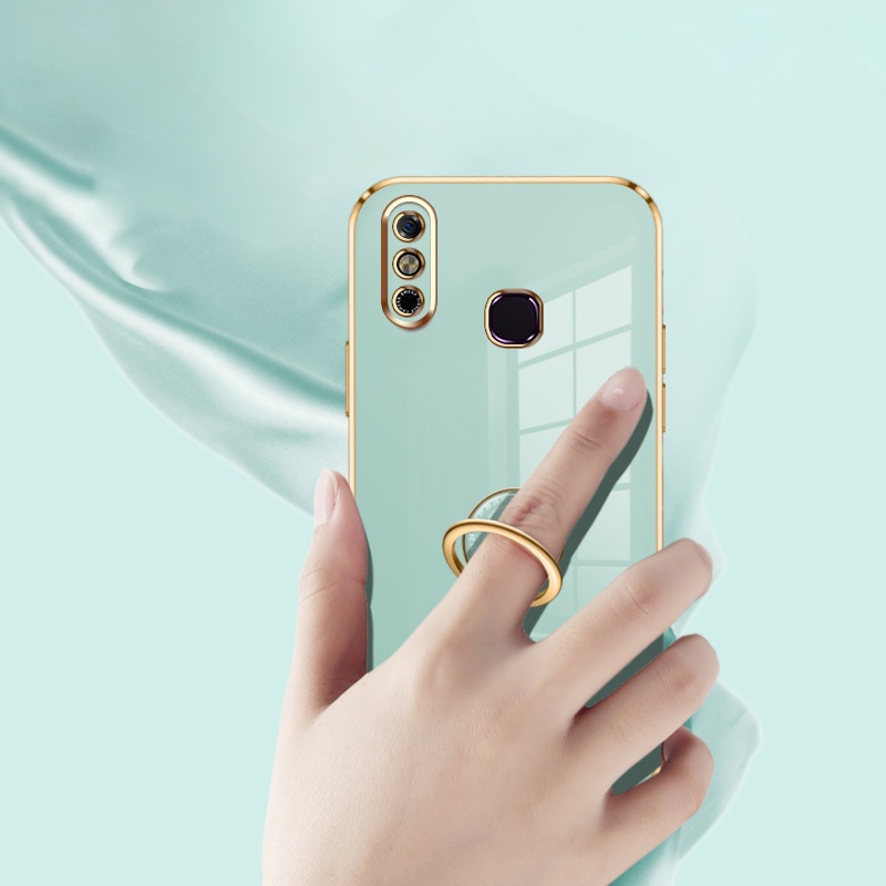 Andyh Casing Ponsel Silikon Ultra Tipis Untuk Infinix Smart4Smart 4C X653 Deluxe Fall Protection Gold Band Dengan Jam Cincin Dan Lanyard Gratis