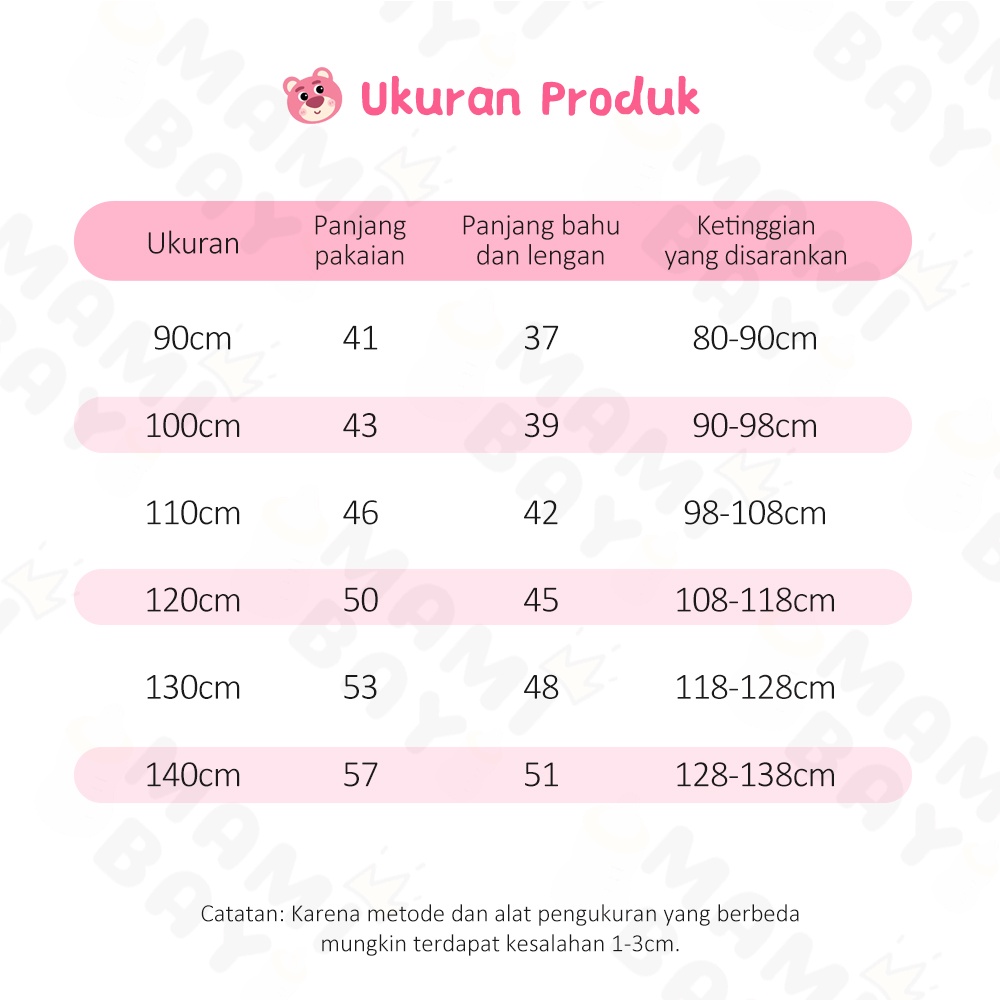 Mamibayi Kaos Anak Perempuan Motif Beruang Stroberi  Baju Lengan Panjang Anak Bayi Import Korea Untuk 1-7th