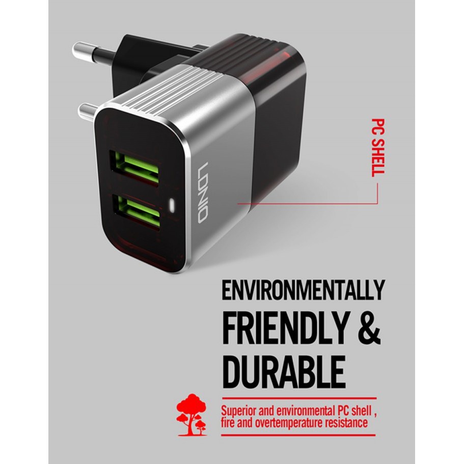 LDNIO A2206 Mini Adaptive Travel Charger Dual USB Port Auto-ID 2.4A