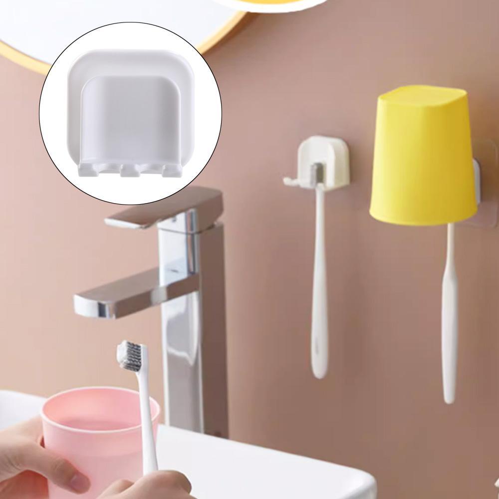 [Elegan] Rak Sikat Gigi Plastik Bebas Pukulan Gantung Aksesori Kamar Mandi Rak Penyimpanan Self Adhesive Tooth Cup Holder