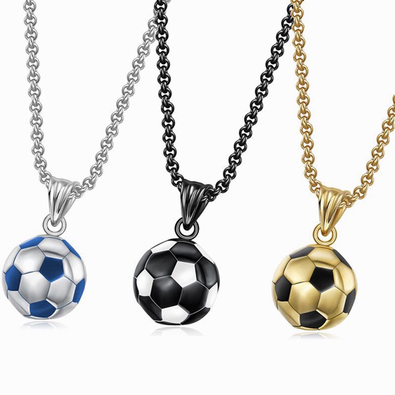 Baru I Love Football Pendant Kalung Baja Titanium Dengan Rantai Kotak Pria Wanita Emas Sepak Bola Olahraga Fashion Perhiasan