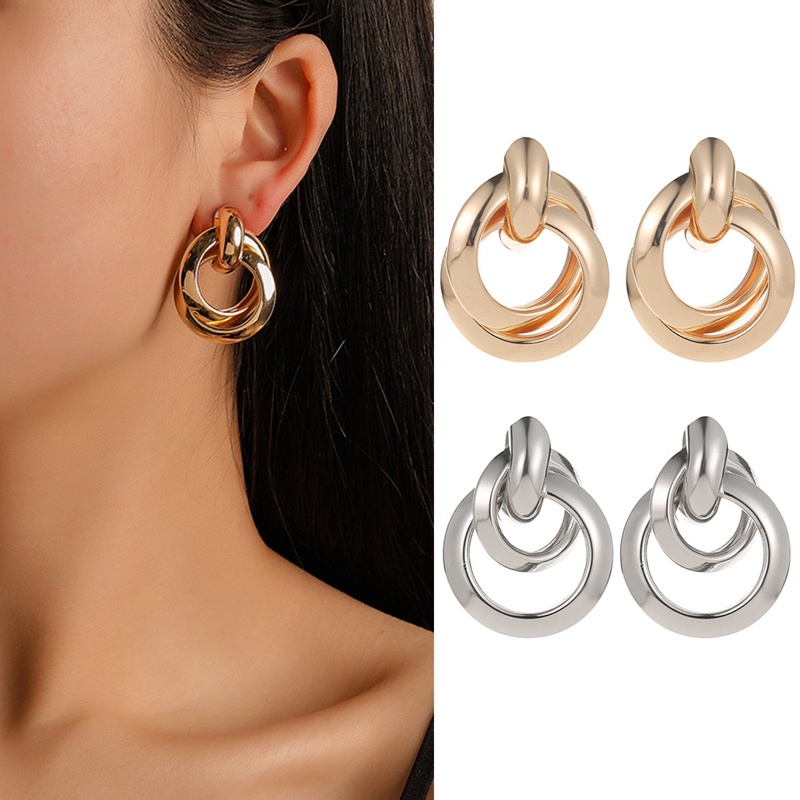 Fashion Elegan Wanita Logam Elegan Lingkaran Hoop Earrings Stud Earrings