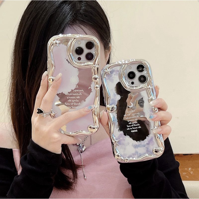 Cream Star Love Mirror Soft Case iPhone 7 8 Plus iPhone X XS XR Max 11 12 13 14 Pro Max 14 Plus Girl Woman Fashion PinkPurple Moon Sun Case Make up