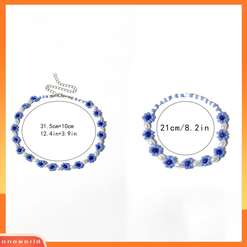 [ONE] Kalung Rantai Gelang Kaki Mutiara Bunga Biru Elegan Kreatif Untuk Pesta