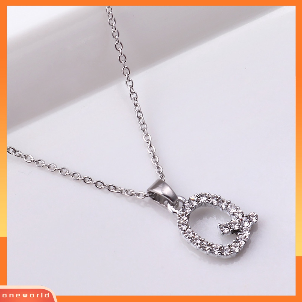[ONE] 26huruf Inggris Liontin Wanita Kalung Electroplating Alloy Cubic Zirconia Adjustable Choker Necklace Perhiasan Aksesori