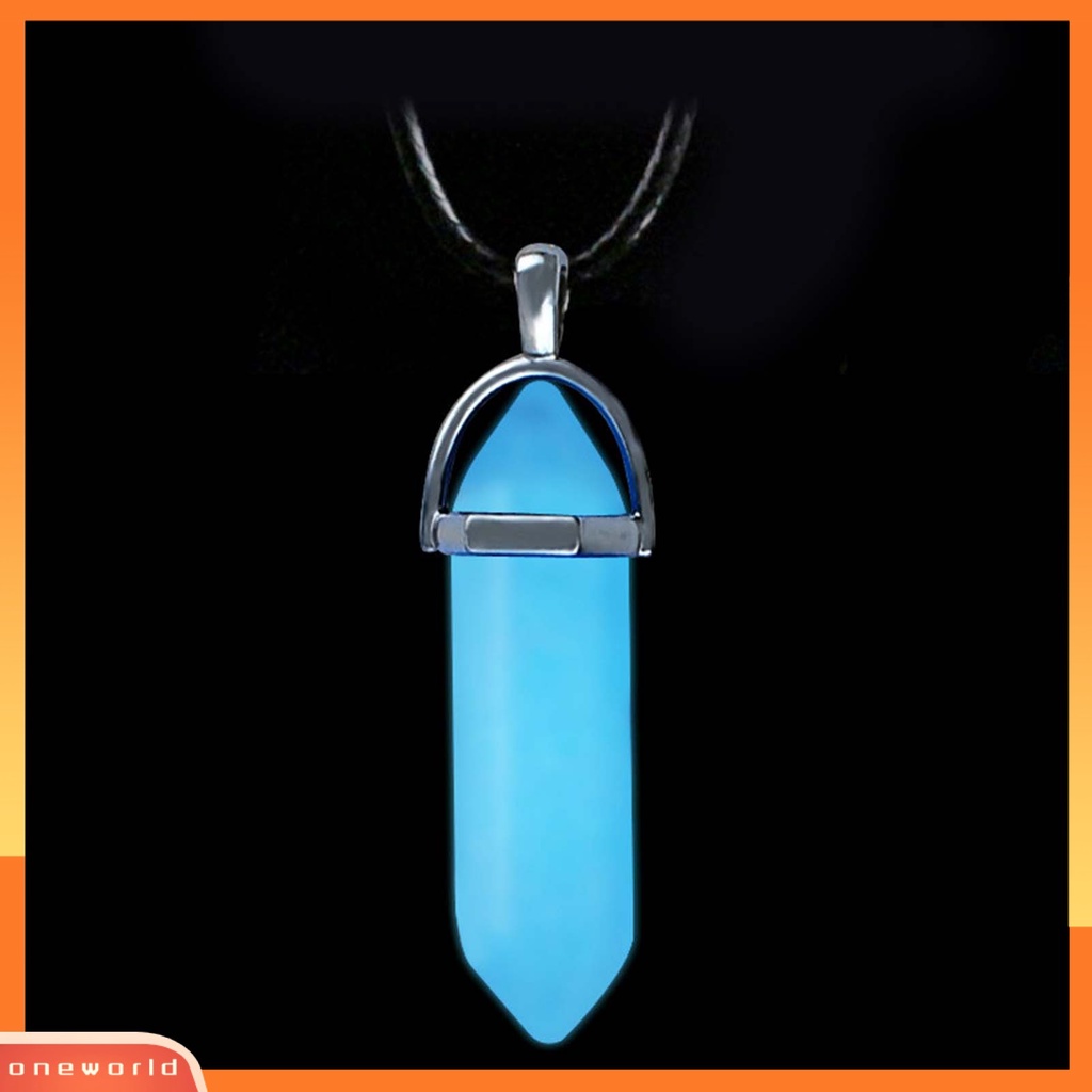 [ONE] Bercahaya Tali Hitam Wanita Kalung Faux Moonstone Alami Hexagonal Batu Kawat Dibungkus Liontin Kalung Perhiasan Aksesoris