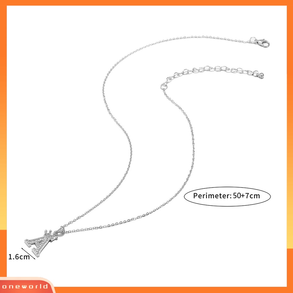 [ONE] Liontin Kalung Mahkota26Huruf Perhiasan Berkilau Cubic Zirconia Choker Necklace Hadiah Ulang Tahun