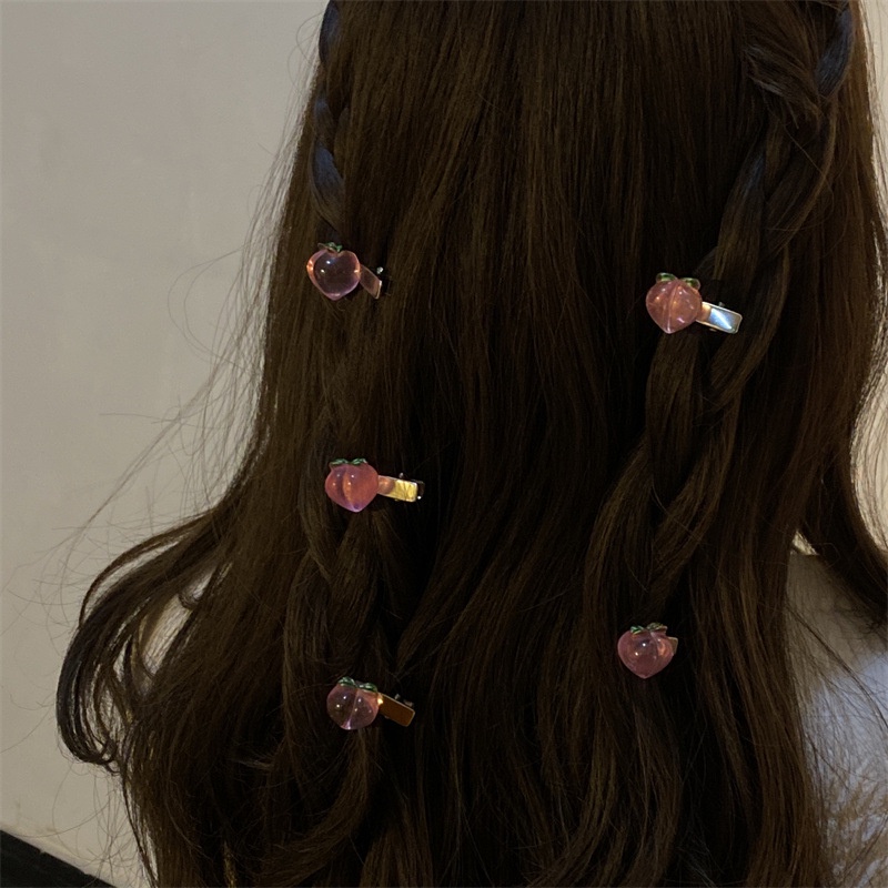 Bow Peach Flower Hair Clip Jepit Mulut Bebek Poni Clip Aksesoris Rambut Versi Korea Simple