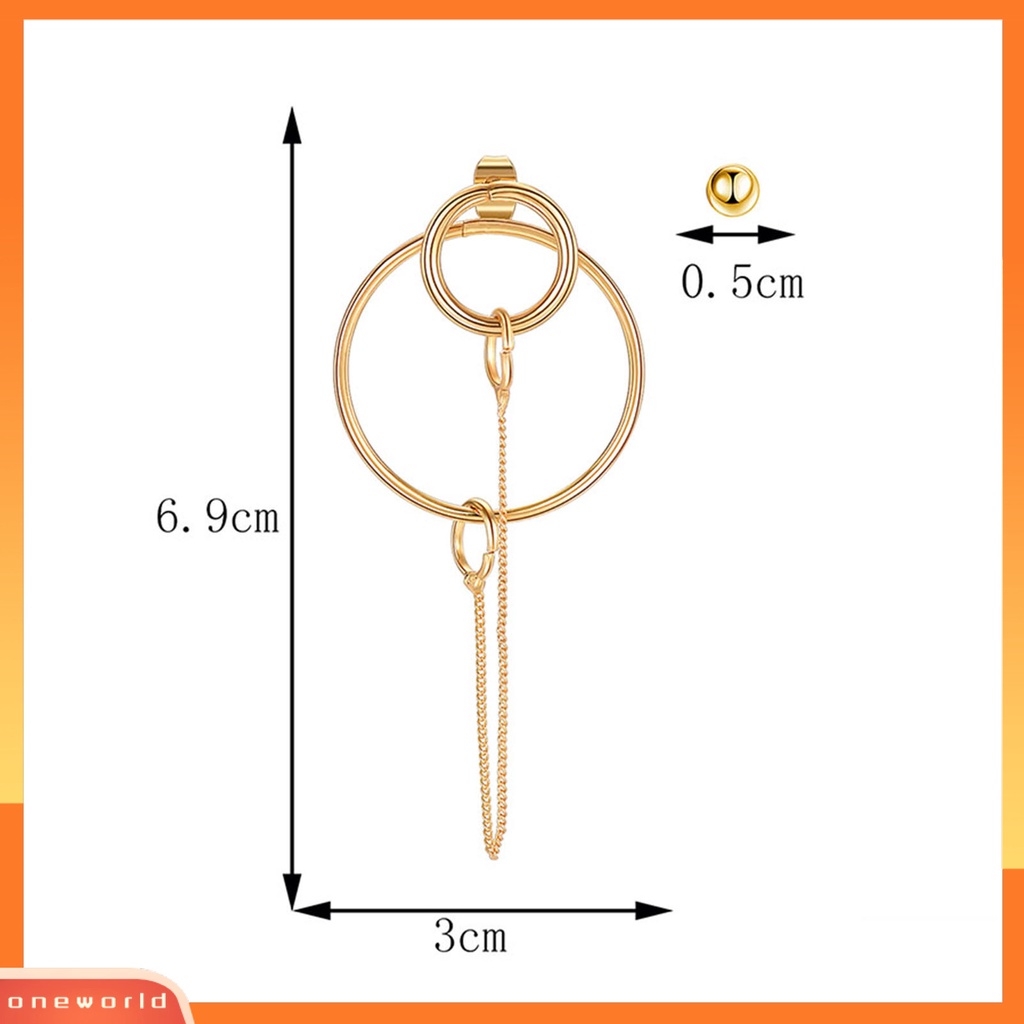 [ONE] 1pasang Anting Pejantan Rantai Kaitan Asimetris Rumbai Temperamen Halus Cincin Geometris Emas Drop Earrings Fashion Perhiasan