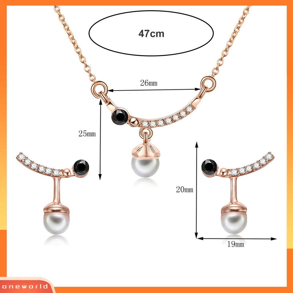 [ONE] 1set Set Perhiasan Geometris Mutiara Imitasi Berlian Imitasi Electroplating High Gloss Dekorasi Hypoallergenic Aksesoris Pengantin Kalung Anting Set Perhiasan Aksesori