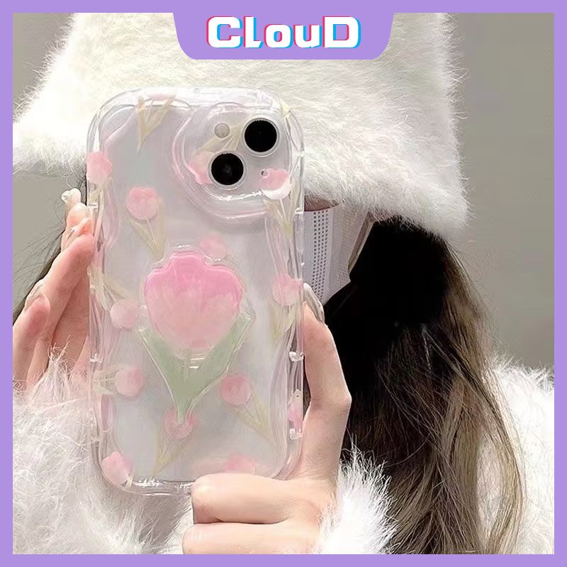 Casing Untuk Realme C35 C20 C31 C21Y C55 C12 C15 C25Y C11 C20A C21 5 6i 7i 5i 5s 9i C25s C17 C33 C25 C3 C30 Fresh Flowers Soft Tpu 3D Wavy Curved Edge Floral Case Dengan Braket Bunga