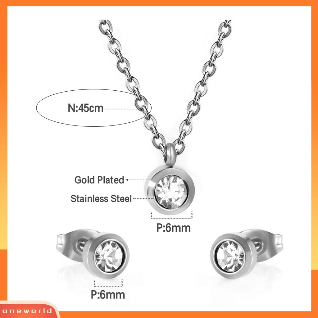 [ONE] 1set Kalung Anting Dengan Gaya Klasik Minimalis Liontin Bulat Set Perhiasan Untuk Wanita Kalung Dan Anting Kristal Imitasi