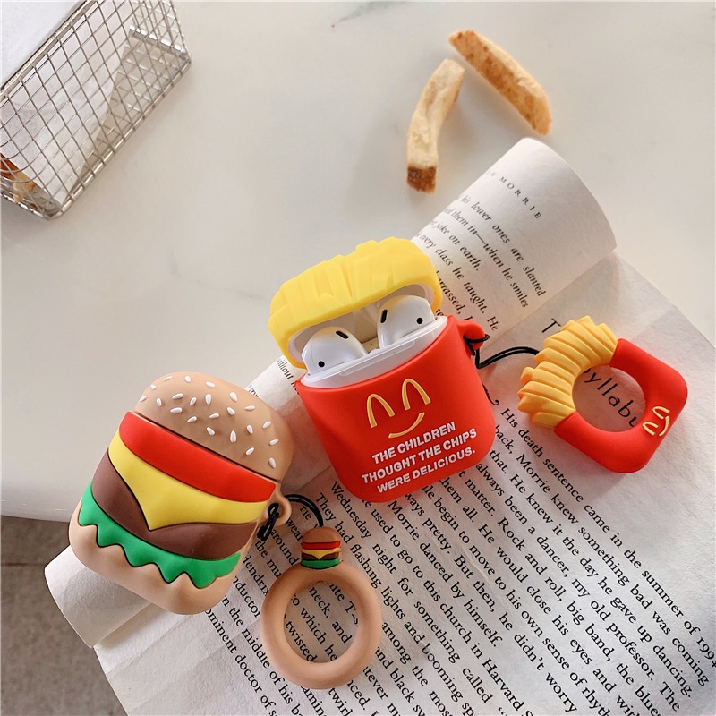 3d Makanan Hamburger Keripik Kentang Kartun Lucu Lembut Silicone Case Cover Untuk Bluetooth Earphone Airpods 1 2 3 Pro i12 i10 i13 i9s inpods 12 13 Airpods3 Shockproof TWS Protector